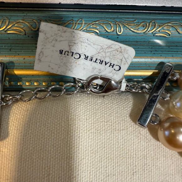 Charter Club Silver Tone Imitation Pearl Multi-Strand Necklace NWT - Picture 5 of 9